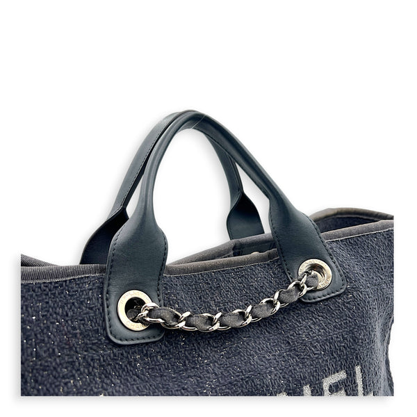 Deauville Tote Bag Large Blue in Tweed, Silver hardware