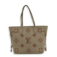 Neverfull MM Beige Tote Bag in Monogram Empreinte Leather, Gold hardware