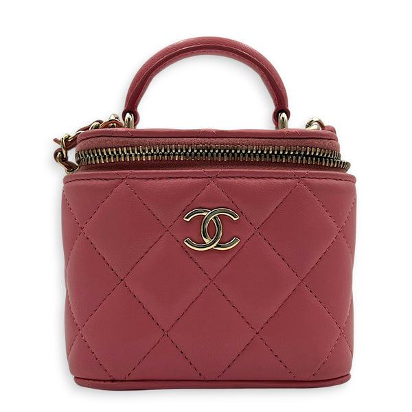 Mini Vanity Top Handle Pink Vanity Bag in Lambskin, Gold hardware