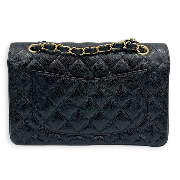 Classic Double Flap Small Black Shoulder Bag in Caviar Leather, Gold hardware