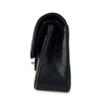 Classic Double Flap Small Black Shoulder Bag in Caviar Leather, Gold hardware