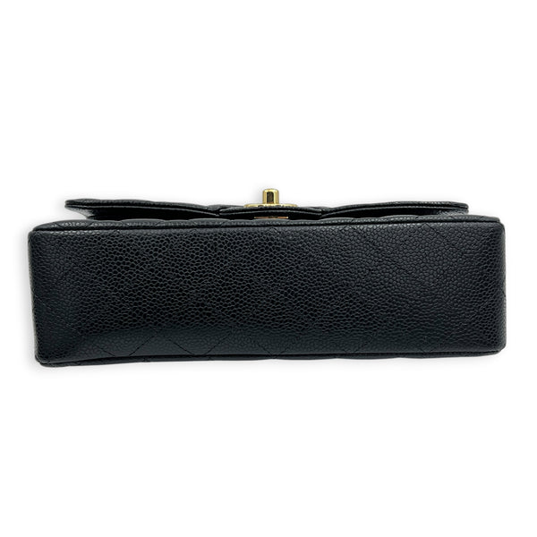Classic Double Flap Small Black Shoulder Bag in Caviar Leather, Gold hardware
