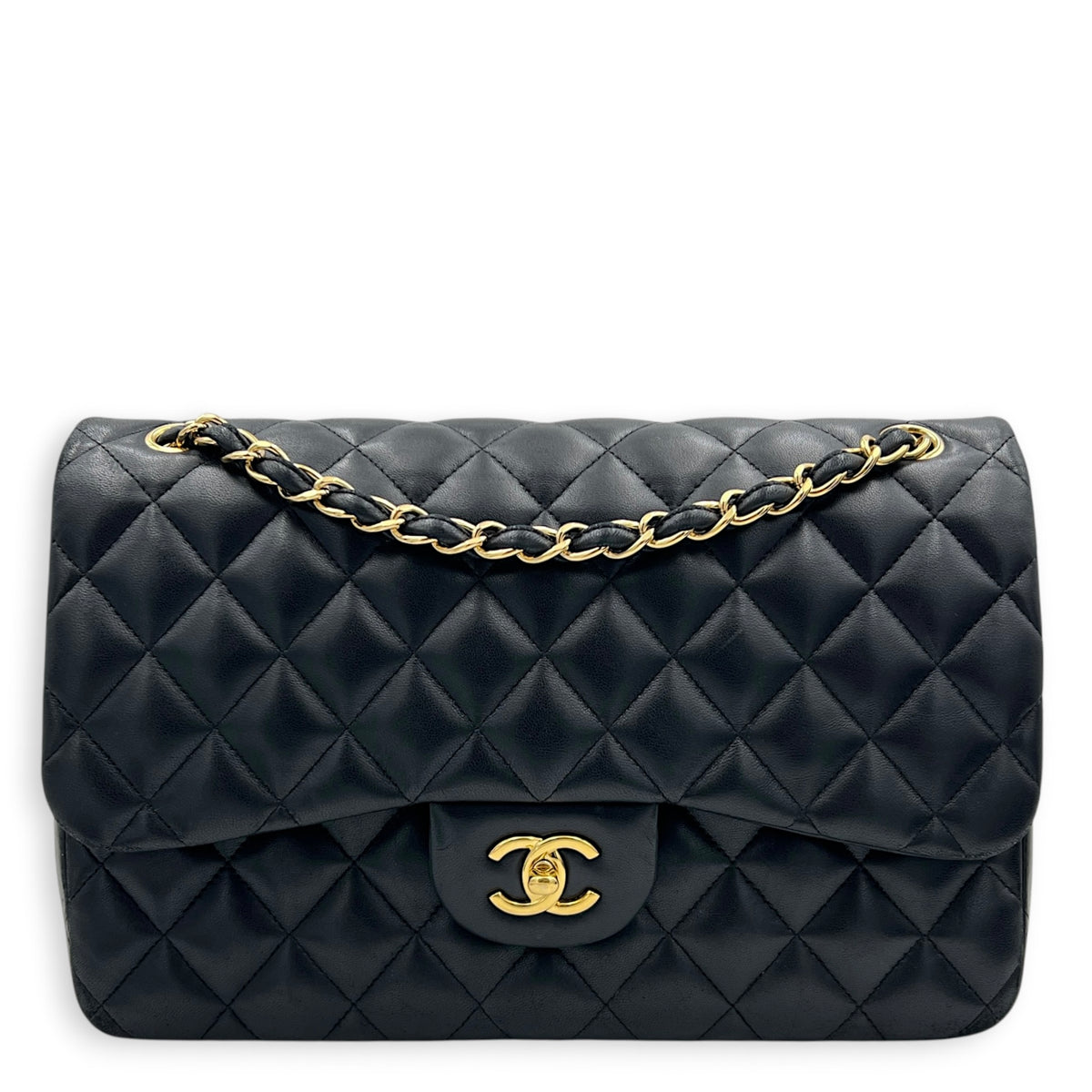 Classic Double Flap Shoulder Bag Jumbo Black in Lambskin, Gold hardware