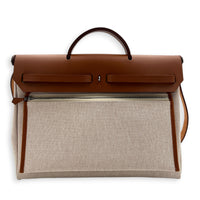 Herbag 39 Ecru-Beige/Fauve Top Handle Bag in Canvas, Palladium hardware