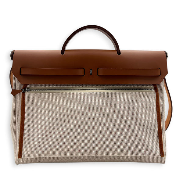 Herbag 39 Ecru-Beige/Fauve Top Handle Bag in Canvas, Palladium hardware