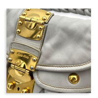 Matelassé Grey/Blue Shoulder Bag in Calfskin, Gold hardware