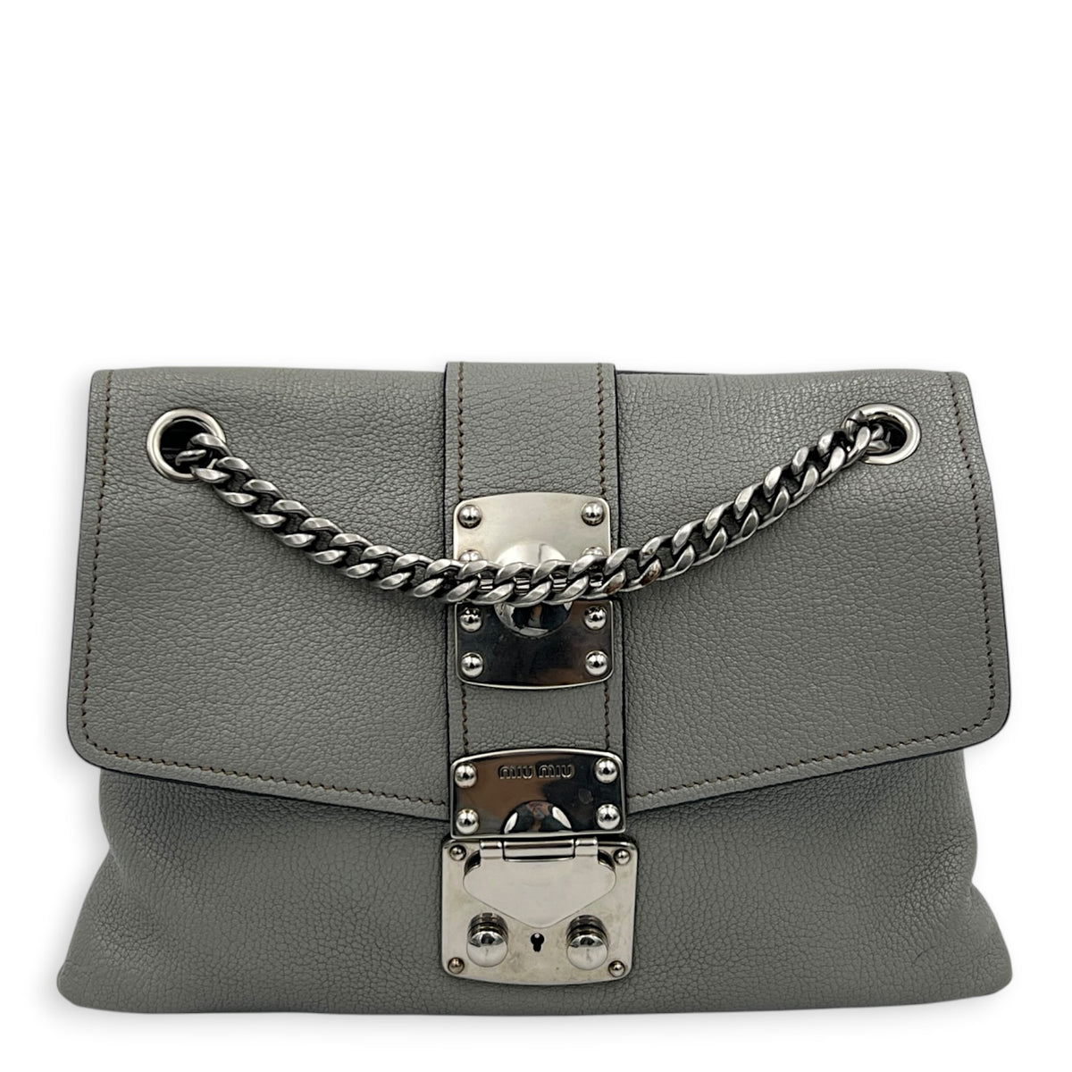 Madras Grey Shoulder Bag in Goat Leather, Silver hardware