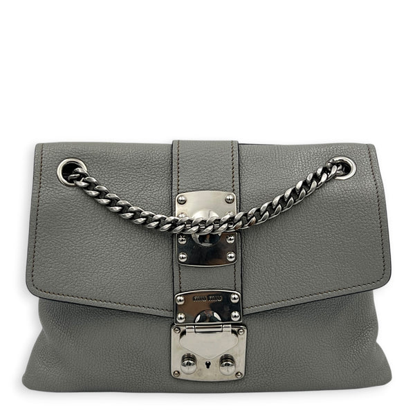 Madras Grey Shoulder Bag in Goat Leather, Silver hardware