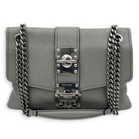 Madras Grey Shoulder Bag in Goat Leather, Silver hardware