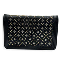 Studded Boy Black Wallet On Chain in Calfskin, Gold hardware