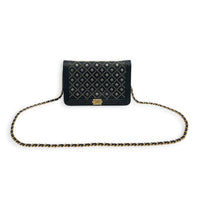 Studded Boy Black Wallet On Chain in Calfskin, Gold hardware