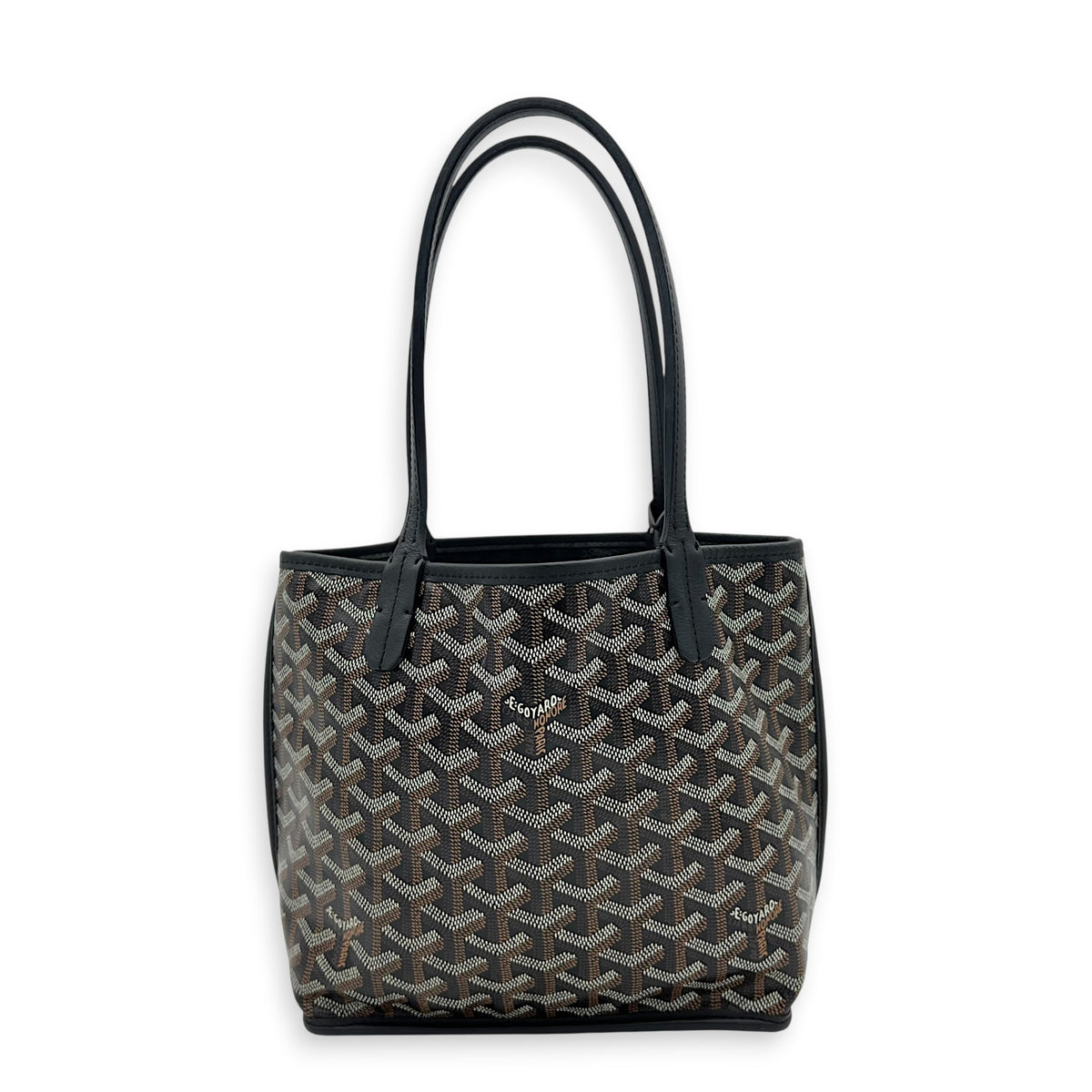 Anjou Tote Bag Mini Black in Coated Canvas, Silver hardware