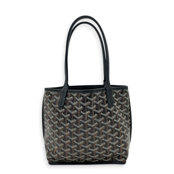 Anjou Tote Bag Mini Black in Coated Canvas, Silver hardware