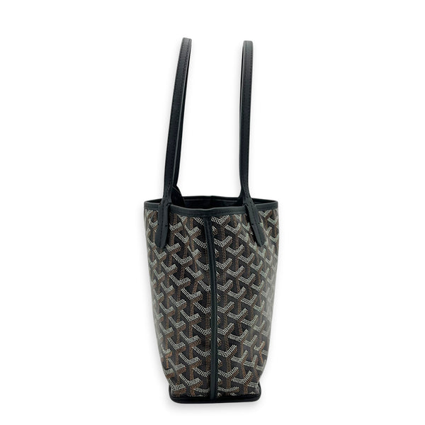 Anjou Tote Bag Mini Black in Coated Canvas, Silver hardware