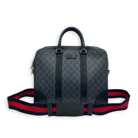 Ophidia Black Briefcase in Coated Canvas, Silver hardware