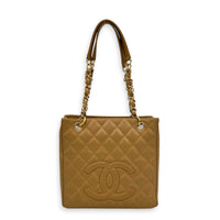 PST Beige Tote Bag in Caviar Leather, Gold hardware