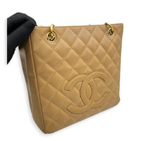 PST Beige Tote Bag in Caviar Leather, Gold hardware