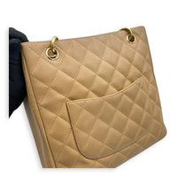 PST Beige Tote Bag in Caviar Leather, Gold hardware