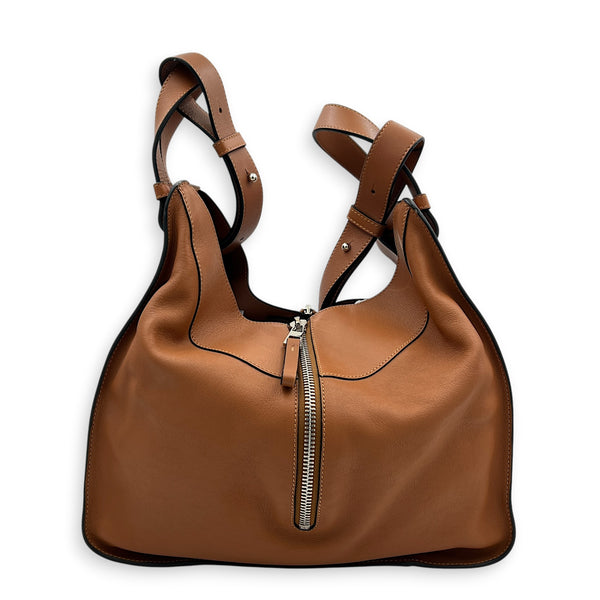 Hammock Large Brown Shoulder Bag in Calfskin, Silver hardware