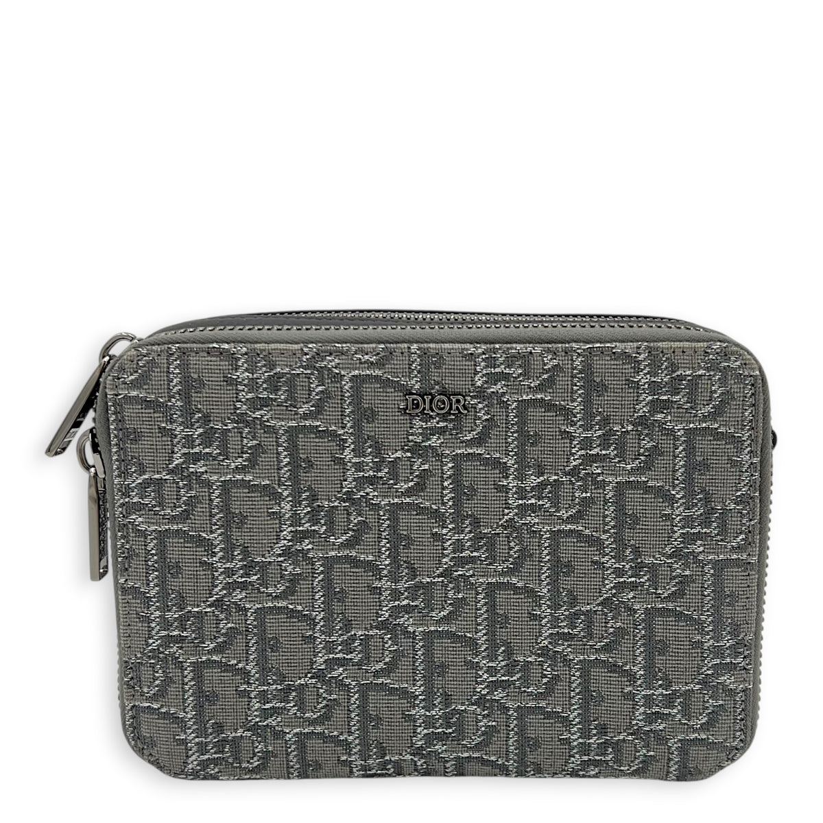 Double Zipped Grey Crossbody Bag in Jacquard, Gunmetal hardware