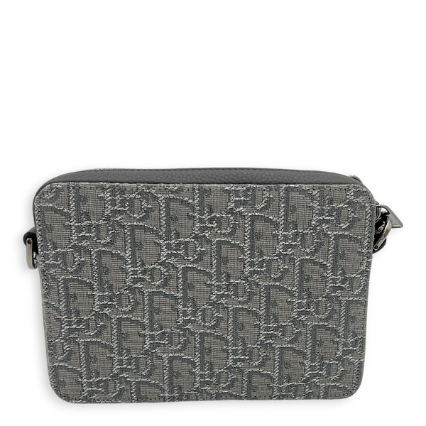 Double Zipped Grey Crossbody Bag in Jacquard, Gunmetal hardware
