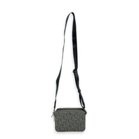 Double Zipped Grey Crossbody Bag in Jacquard, Gunmetal hardware