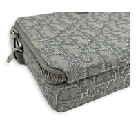 Double Zipped Grey Crossbody Bag in Jacquard, Gunmetal hardware