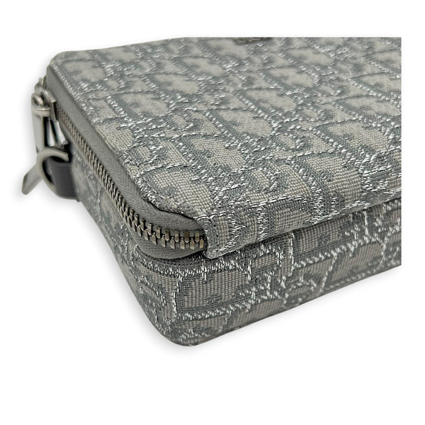 Double Zipped Grey Crossbody Bag in Jacquard, Gunmetal hardware