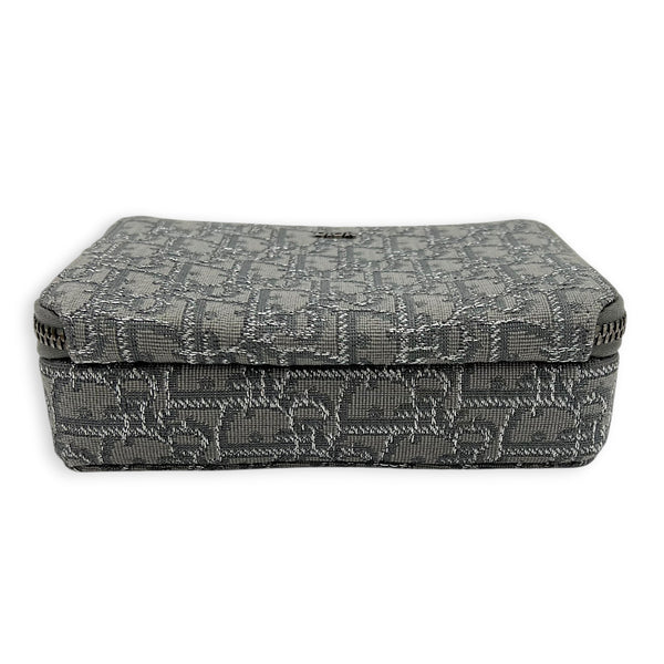 Double Zipped Grey Crossbody Bag in Jacquard, Gunmetal hardware