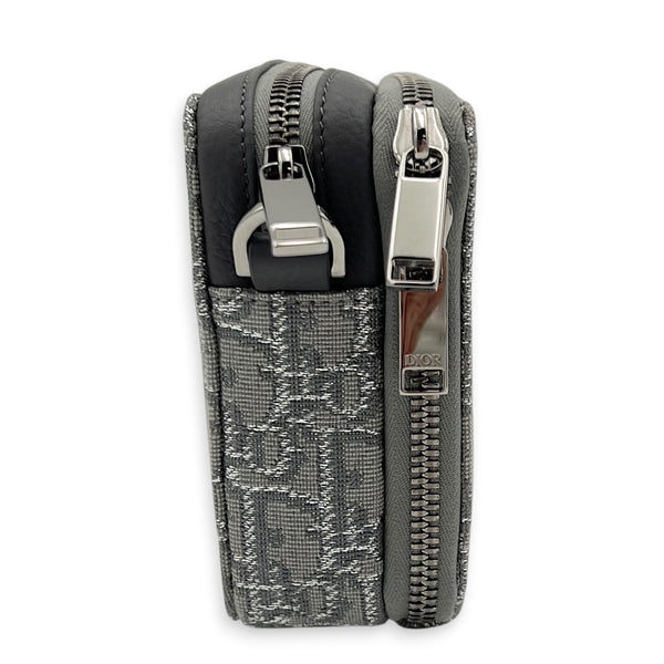 Double Zipped Grey Crossbody Bag in Jacquard, Gunmetal hardware