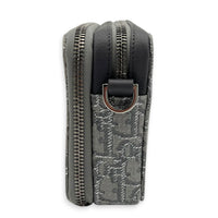 Double Zipped Grey Crossbody Bag in Jacquard, Gunmetal hardware