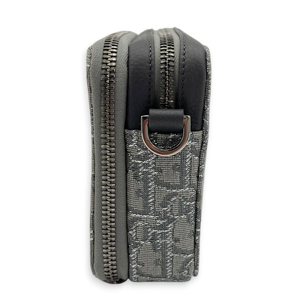 Double Zipped Grey Crossbody Bag in Jacquard, Gunmetal hardware
