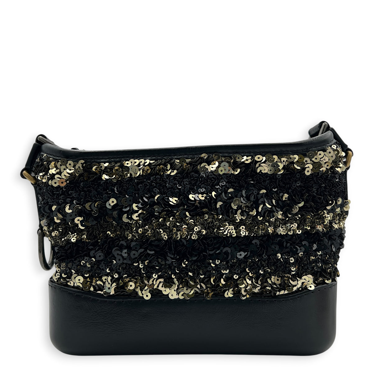 Gabrielle Small Black & Gold Sequin Shoulder Bag in Sequins, Mixed hardware