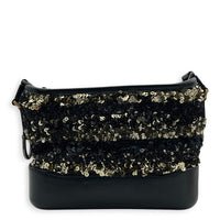 Gabrielle Small Black & Gold Sequin Shoulder Bag in Sequins, Mixed hardware