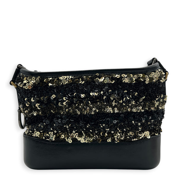Gabrielle Small Black & Gold Sequin Shoulder Bag in Sequins, Mixed hardware