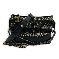 Gabrielle Small Black & Gold Sequin Shoulder Bag in Sequins, Mixed hardware