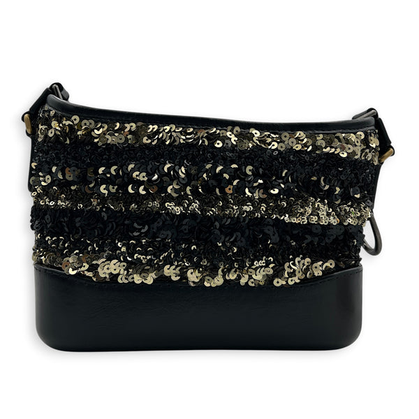 Gabrielle Small Black & Gold Sequin Shoulder Bag in Sequins, Mixed hardware