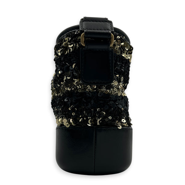 Gabrielle Small Black & Gold Sequin Shoulder Bag in Sequins, Mixed hardware