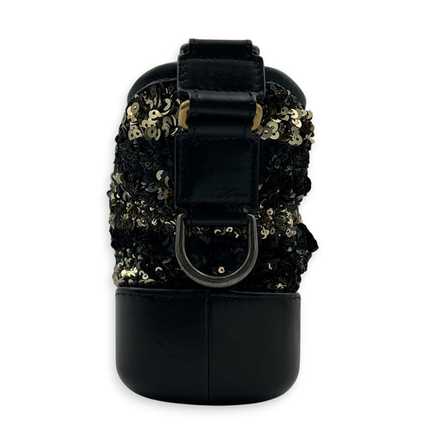 Gabrielle Small Black & Gold Sequin Shoulder Bag in Sequins, Mixed hardware