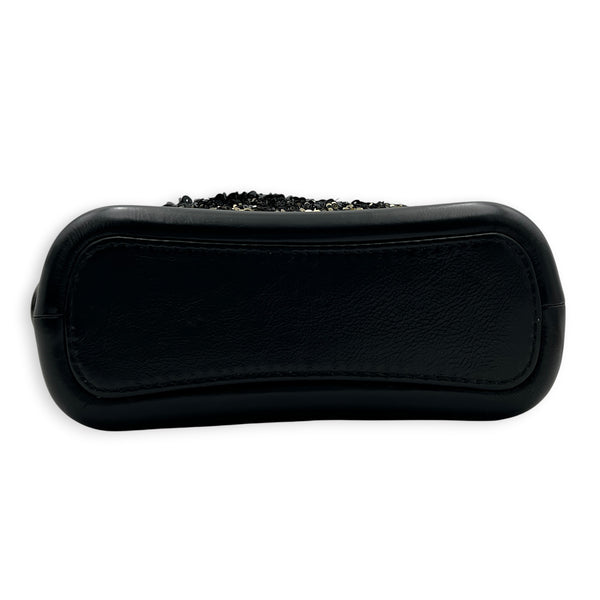 Gabrielle Small Black & Gold Sequin Shoulder Bag in Sequins, Mixed hardware