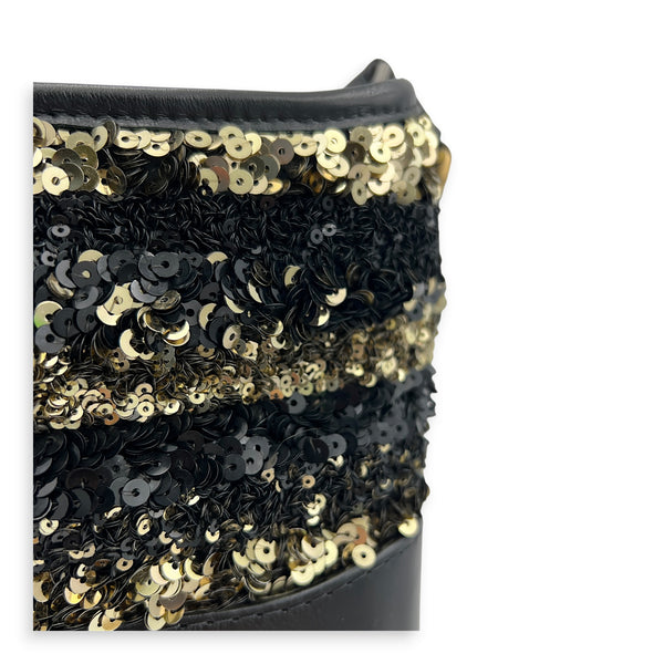 Gabrielle Small Black & Gold Sequin Shoulder Bag in Sequins, Mixed hardware