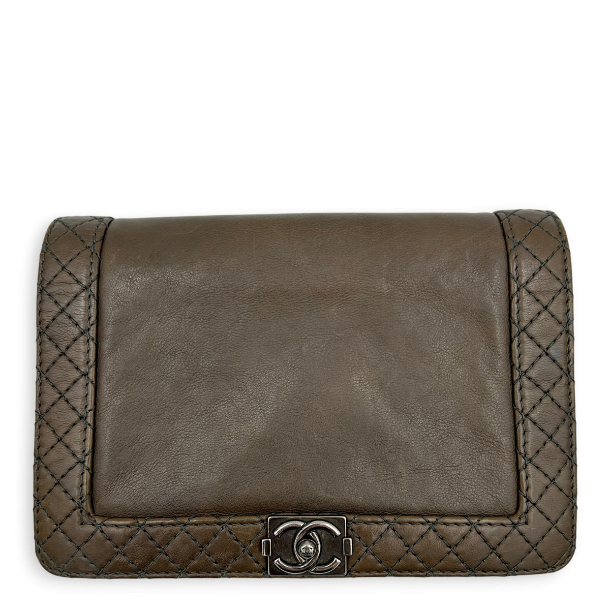 Boy Reverso Brown Wallet On Chain in Calfskin, Ruthenium hardware
