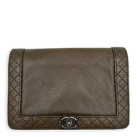 Boy Reverso Brown Wallet On Chain in Calfskin, Ruthenium hardware