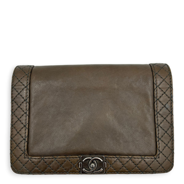 Boy Reverso Brown Wallet On Chain in Calfskin, Ruthenium hardware