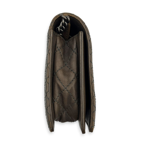 Boy Reverso Brown Wallet On Chain in Calfskin, Ruthenium hardware