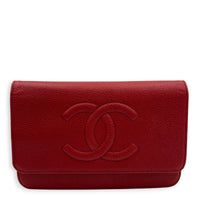 Timeless CC Wallet On Chain Red in Caviar Leather, Silver hardware