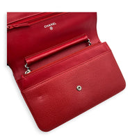 Timeless CC Wallet On Chain Red in Caviar Leather, Silver hardware