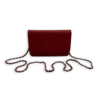 Timeless CC Wallet On Chain Red in Caviar Leather, Silver hardware