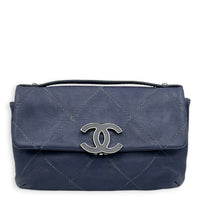 CC Shoulder Bag Small Blue in Lambskin, Silver hardware