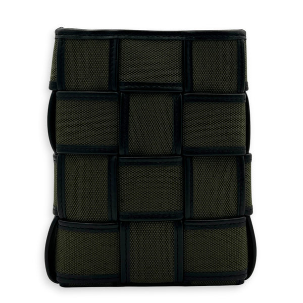 Cassette Vertical Green Crossbody Bag in Canvas, Silver hardware